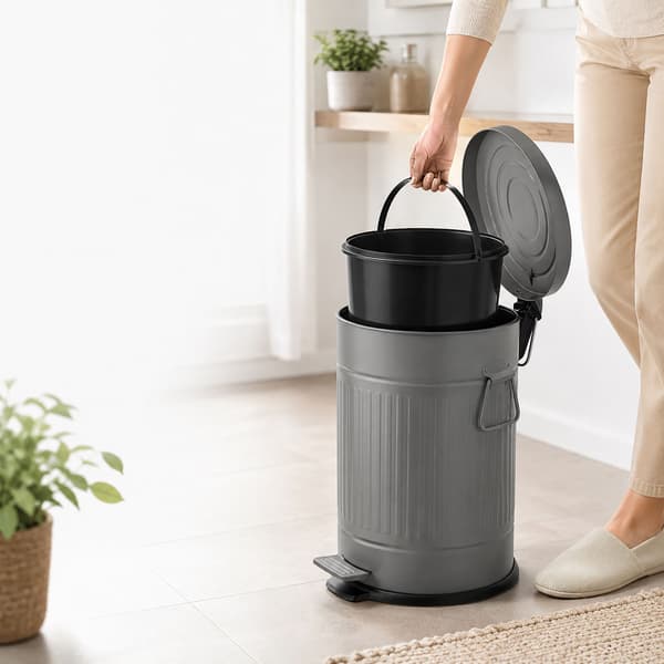 Grå Retro Pedalspand, 20L, Soft-Close, Køkken/Kontor