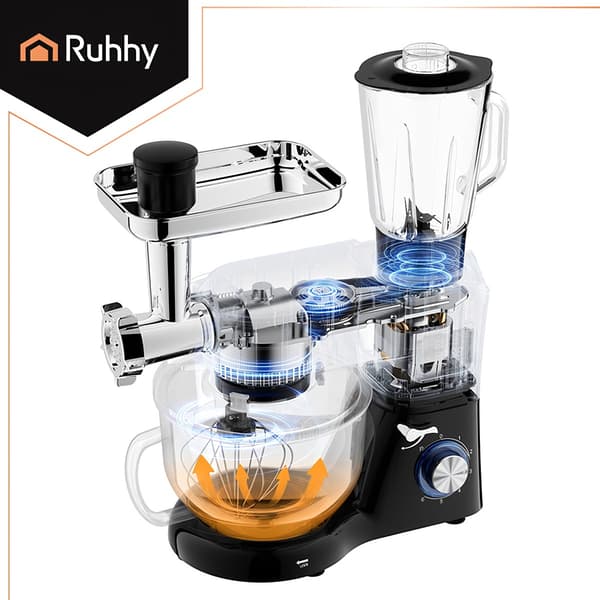 Foodprocessor med opvarmet skål og blenderkombination