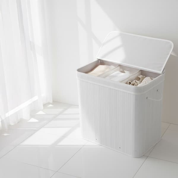 Bambu tvättkorg med lock, tvättbart foder