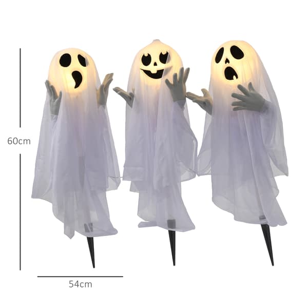 Halloweendekoration – 3 lysande spöken, rörelsesensor, 54x10x60 cm