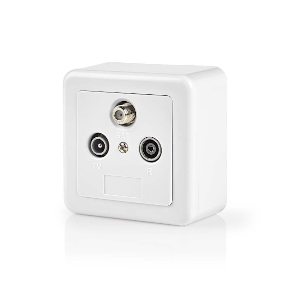 Antenne End vægdåse | 1x F-Connector Hun / 1x IEC Connector Han / 1x IEC Connector Hun | 75 Ohm | Retur sti | Hvid / Sølv