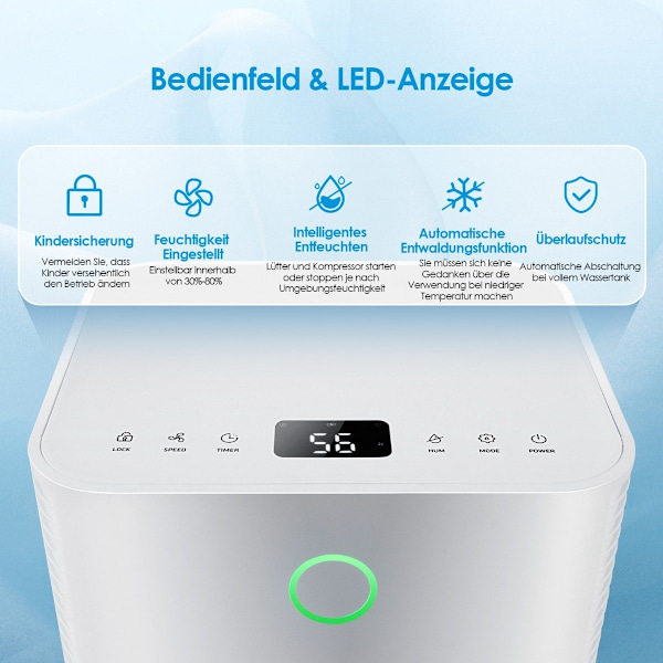 15㎡ Affugter 15L Affugter med 3 Modes Mobil Affugter 25,5 x 22 x 45 cm Hvid