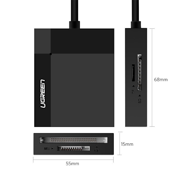 SD / micro SD / CF / MS minneskortläsare med USB 3.0-kontakt - svart