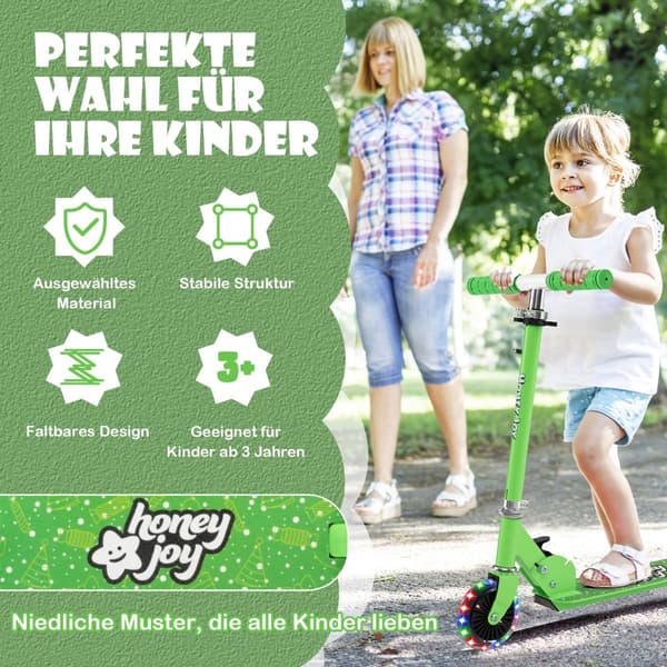 Barnsparkcykel med LED-hjul, hopfällbar, justerbart styre
