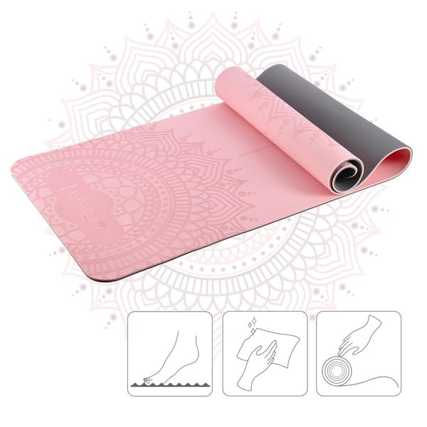 Yogasæt – TPE måtte, pink; Grå Blok; Rem