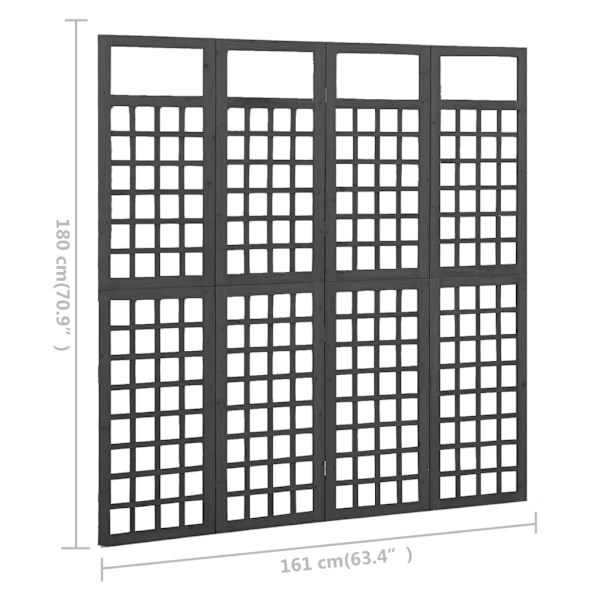 Rumdeler/Spalier 4 paneler massiv gran sort 161x180 cm