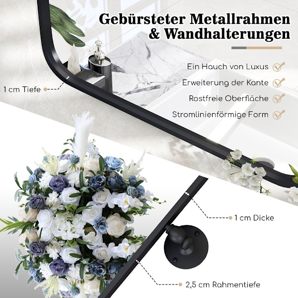 76,5 x 56 cm metallirunkoinen seinäpeili kallistettava kylpyhuonepeili seinäkiinnikkeellä musta
