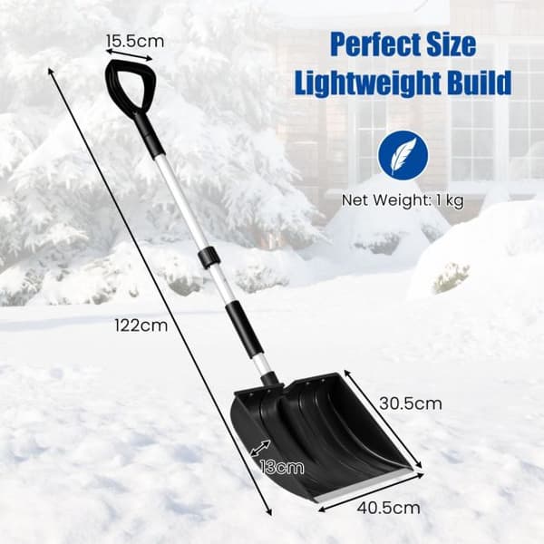 Snöskyffel, lättviktig D-grepp, aluminiumkant, svart