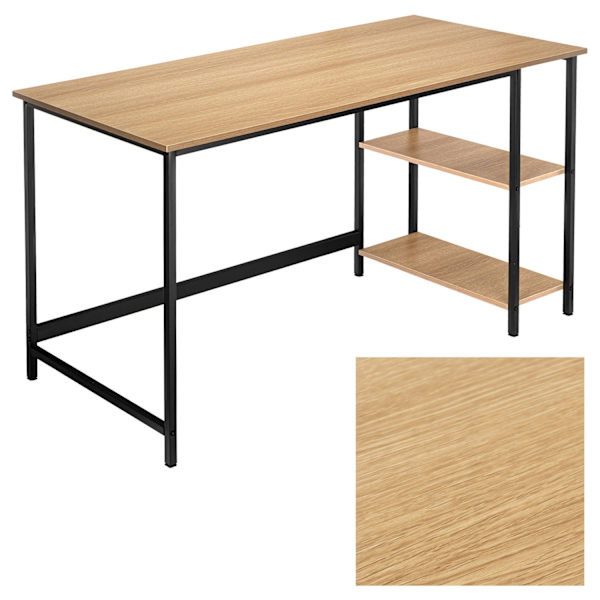 Loft computerbord med hylder, moderne egetræsfinish
