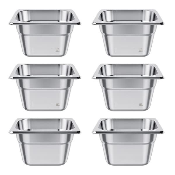Hotelpander i rustfrit stål, størrelse 1/6, 100 mm dybe, 6-pak