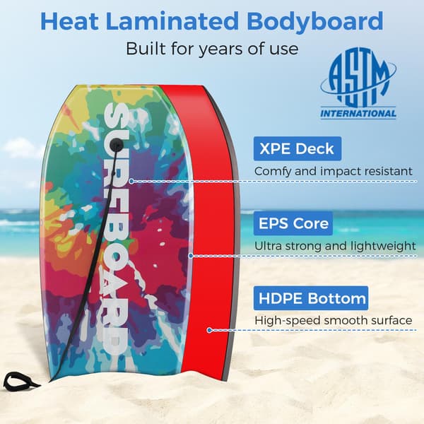 Bodyboard Boogie Board 33-41 tommer, EPS-kerne, håndledssnor