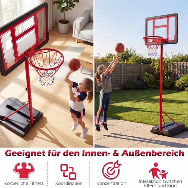 Justerbar barnbasketkorg 95-155 cm med fyllbar bas