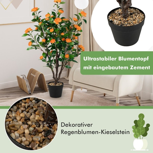 Kunstig Camellia Tree Falsk Blomstrende Camellia Plante Grøn + Gul