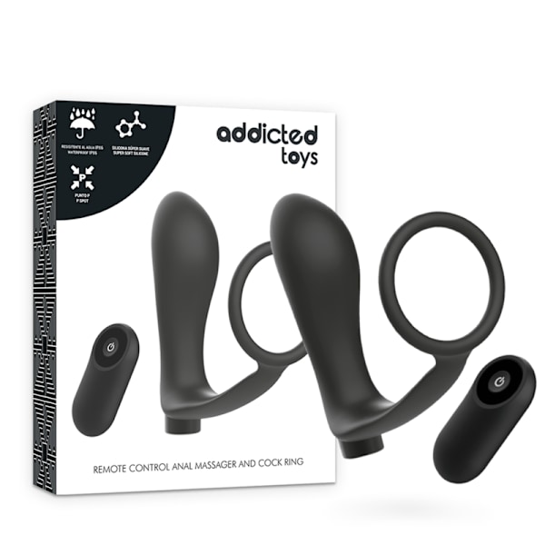 Addicted Toys - Penis Ring kaukosäätimellä Anal Plug Musta ladattava