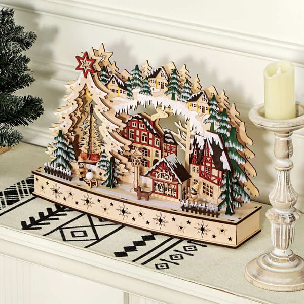 LED-oplyst træ juleby – 20 lys, 45x12x30 cm