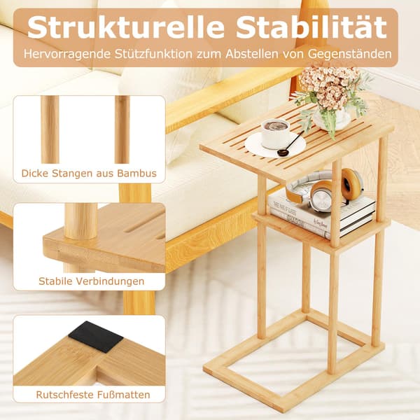 Bambus C-formet sidebordsæt, 2-lags, 40x28x65 cm