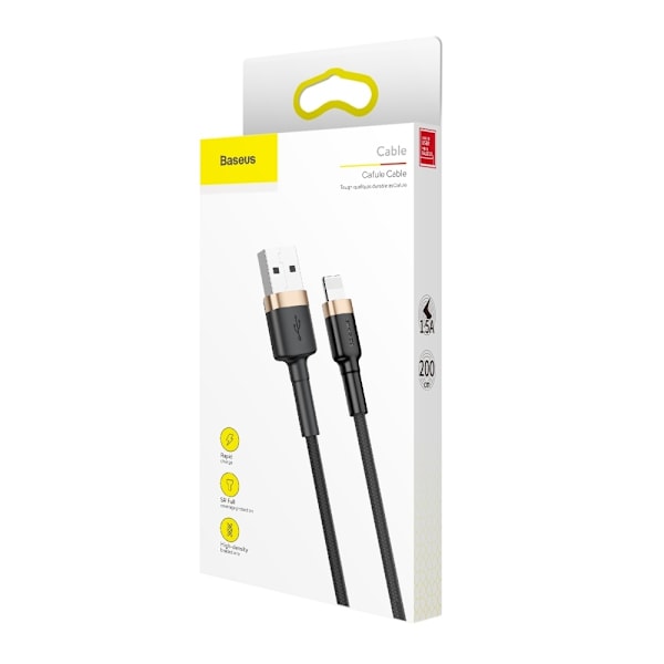 Kestävä joustava kaapeli USB-kaapeli Iphone Lightning QC3.0 1.5A 2M musta ja kulta