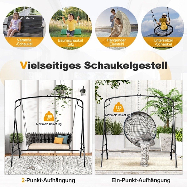 Metalgyngeramme med ekstra sidestænger og 2-rings design 170 x 118 x 165 cm