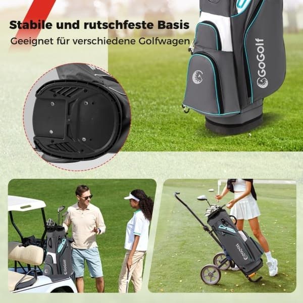 Golfvognstaske, 14-vejs skillevæg, vandafvisende, grå