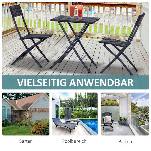 Aurinkoinen Polyrottinkibistrosetti 2 Hengelle, Rottinki Puutarhakalusteet, Musta