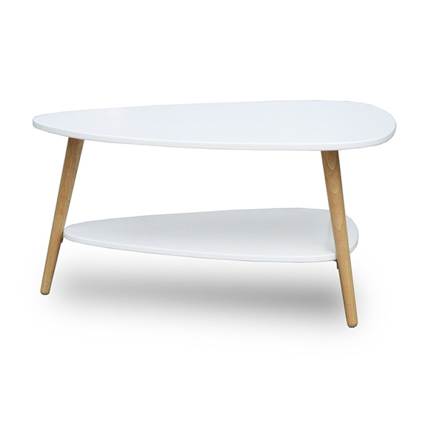 Moderni sohvapöytä, hylly, puiset jalat, ModernHome valkoinen