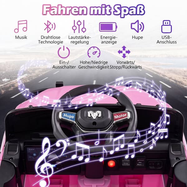 12V elektrisk åkbil för barn, rosa, med fjärrkontroll