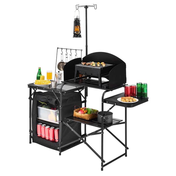 Campingköksbord med vindskydd, förvaring, bärväska