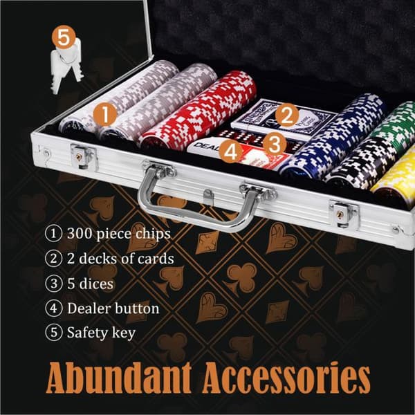 Pokerchipsæt, 300 chips, aluminiumskasse – Texas Hold'em