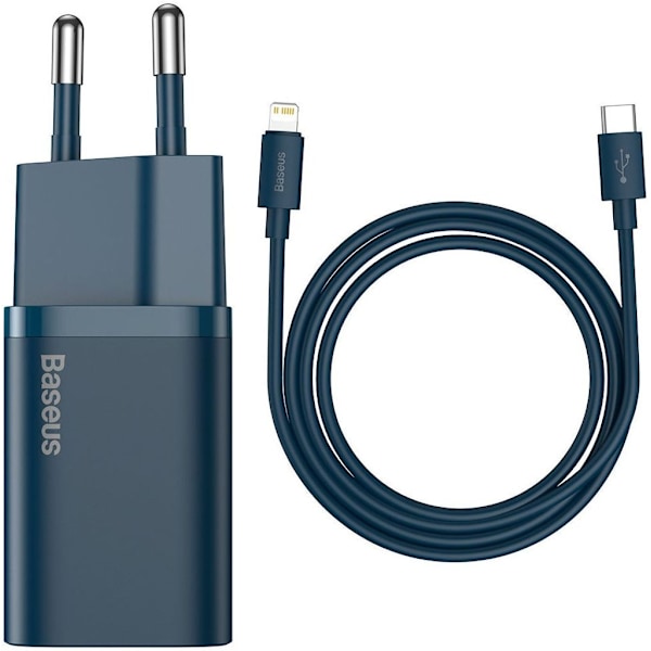 Baseus Super Si snabbladdare, 1C, 20W, EU, med snabbladdningsdatakabel USB-C till Lightning, 20W, 1m - Blå