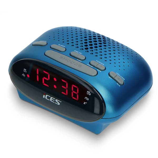 FM-clockradio med dobbelt alarm og LED-display – blå
