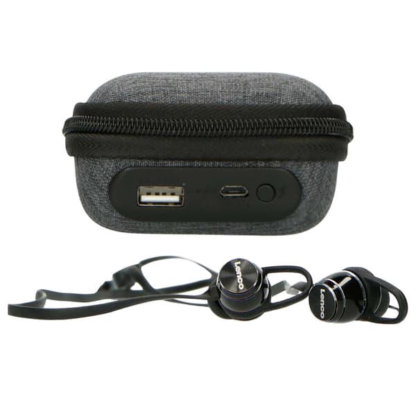 Svedtætte Bluetooth-øretelefoner med powerbank-etui, sorte