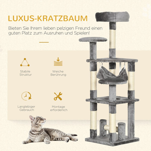 Cat Tree Kissan Raapimispylväs Cat Play Tower Kissa Kiipeily Puun Raapimispylväs Riippumatto Harmaa L40 X L40 X K132 Cm