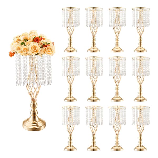 Bröllopsblomstställ 12-pack, 47 cm guldmetall, kristall