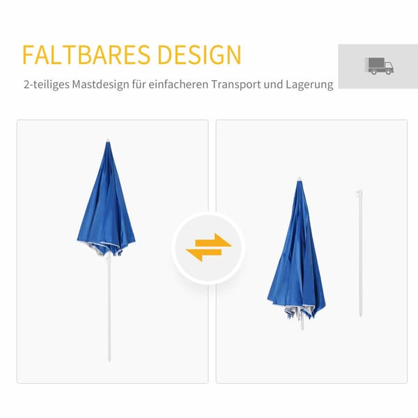 Parasol Strandparaply Med Sidevæg, Polyester, Blå, 2,2Xh2,2M