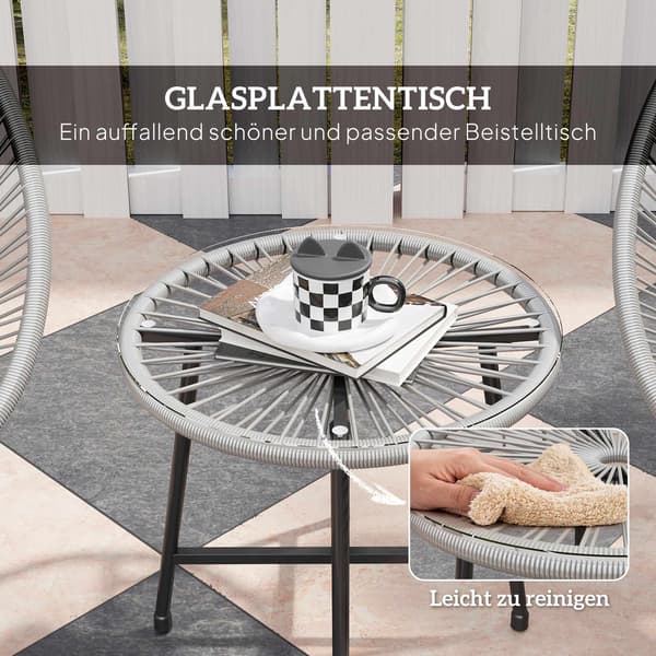 Utomhusterrassset – 2 rottingstolar, glasbord, stålram