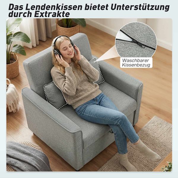 Konvertibel 3-i-1-bäddsoffa, justerbart ryggstöd, grå