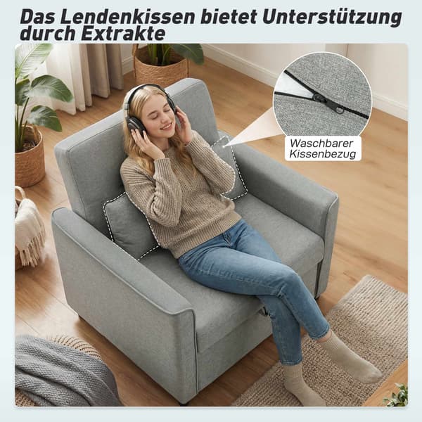 Konvertibel 3-i-1 sovesofa, justerbar ryglæn, grå