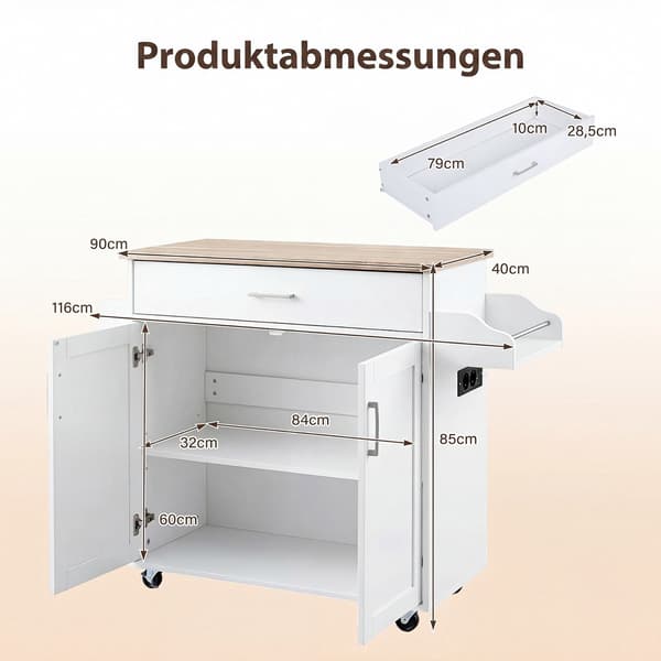 Keittiövaunu laatikolla, maustetelineellä, pyyhetelineellä