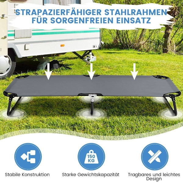 Feltseng campingseng kan holde op til 150 kg sammenklappelig seng liggestol seng camping liggestol enkeltseng 191 x 56 x 31cm grå