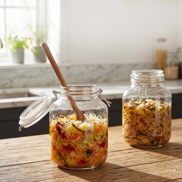 Set med 2 stora konserveringsburkar i glas med lock, 3 l