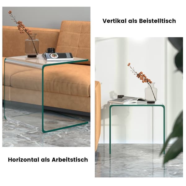 Sidobord i glas – U-format, härdat, 45x45x41 cm