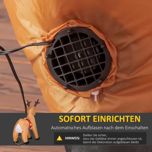 Oppusteligt rensdyr, 1,8 m, LED-lys, automatisk oppustning