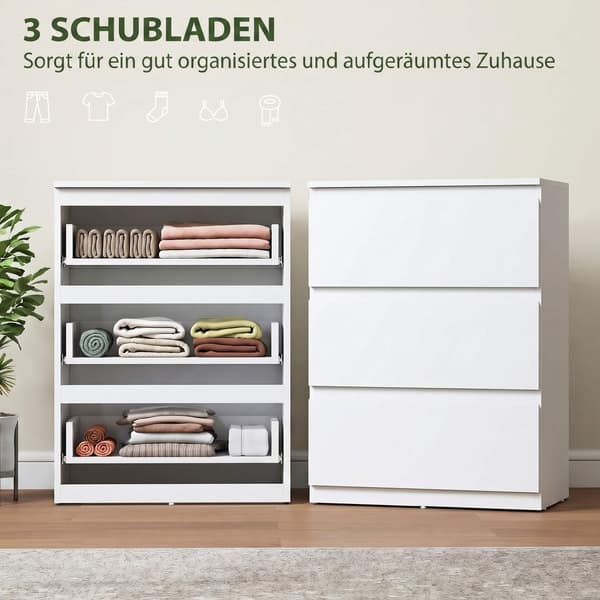 Moderne kommode med 3 skuffer, hvid, 55 x 34 x 75 cm