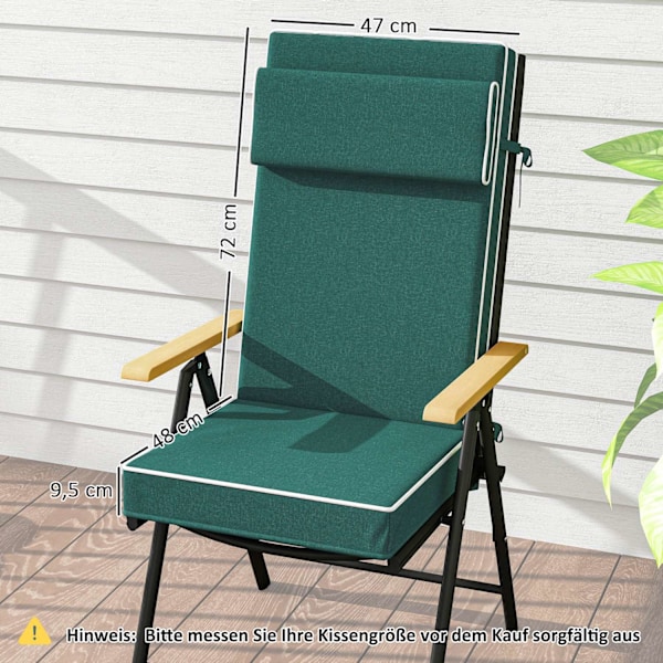 Sittdyna 120 x 47 x 9,5 cm vattenavvisande stolsdyna med knytband, nackstöd, UPF50+ utomhus sittdyna inomhus, sittdyna för hopfällbar stol, matstol, g