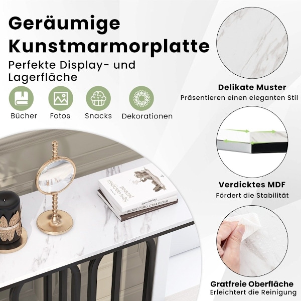 100 cm imiteret marmor konsolbord med justerbare fodpuder og metalstel og anti-tip sæt
