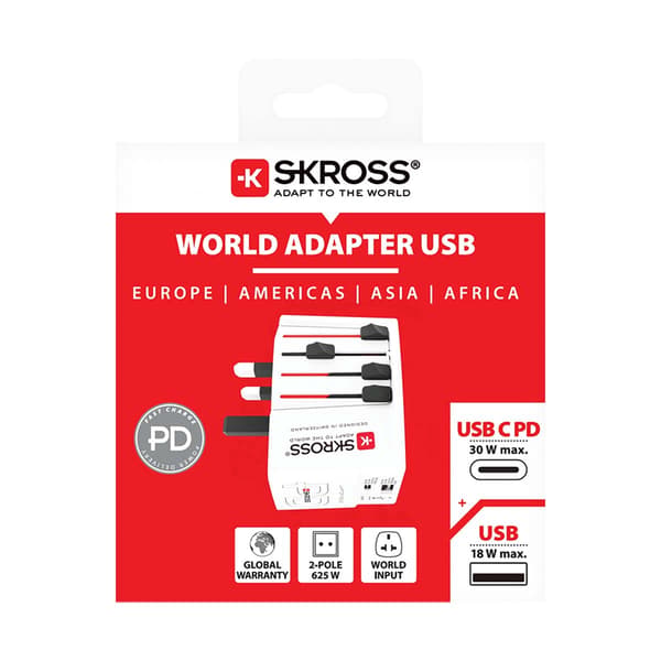 Rejseadapter med dobbelt 30W USB-oplader, 2-polet