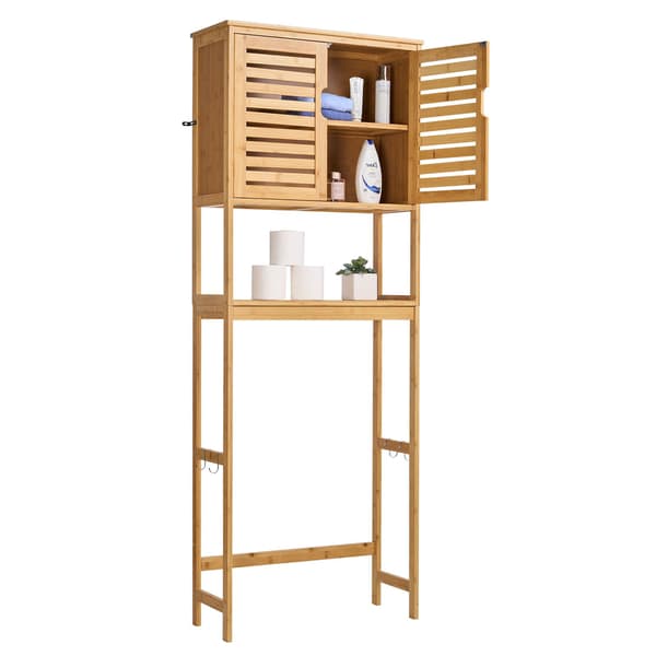 Förvaringsskåp över toaletten – bambu, 175 cm, dubbeldörr