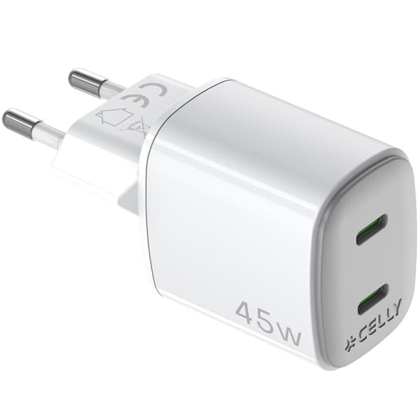 USB oplader GaN 2 x USB-C PD 45W