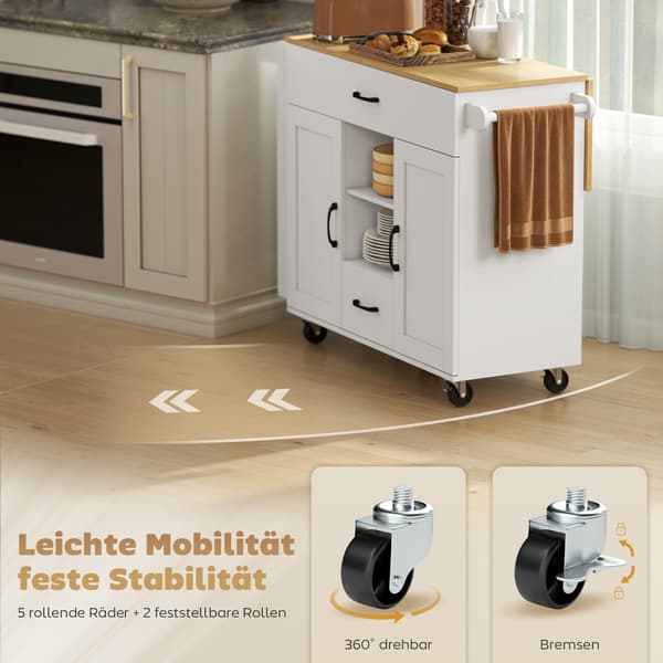Køkkenøvogn, udvidelig overflade, soft-close, MDF, hvid