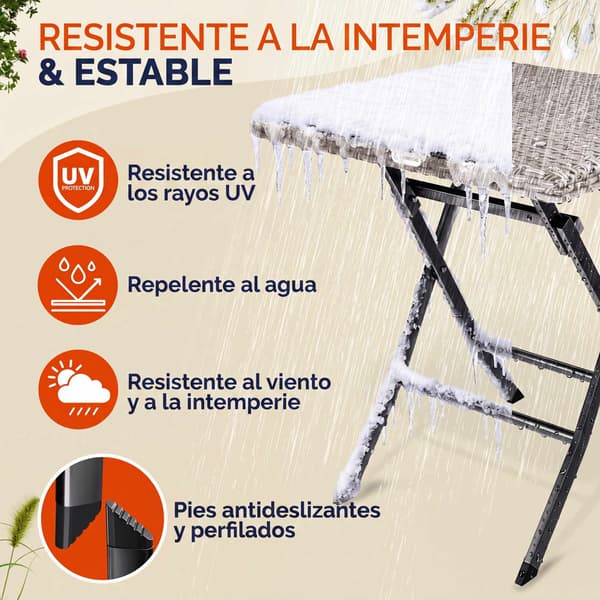 Cremefarvet klapbord i polyrattan 75x65x65cm – udendørs brug